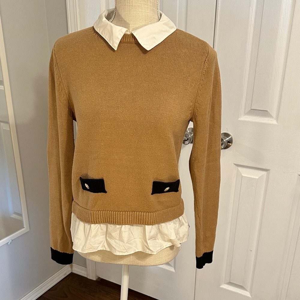 LOFT Tan Sweater with White and Black Details